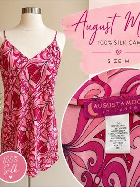 August Moon 100% Silk Pink Swirl Cami Slip Top | Y2K Lingerie Chic | Size M